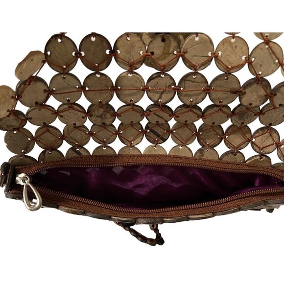 Vintage Handcrafted Daisy Life Coconut Shell Beaded Bag With Floral Design & Zip - Picture 3 of 4